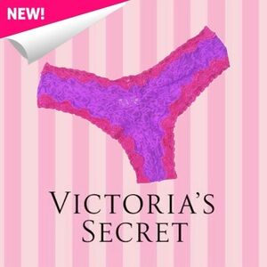Victoria’s Secret, Purple Lace Cheeky Panty Hot Pink Lace Trim Size L